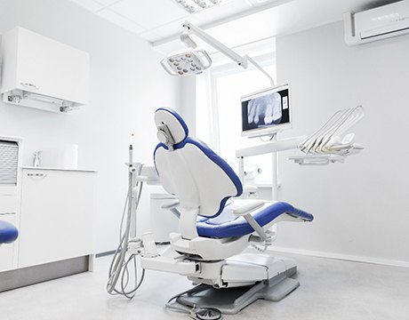 Dental chair and modern dental office setting