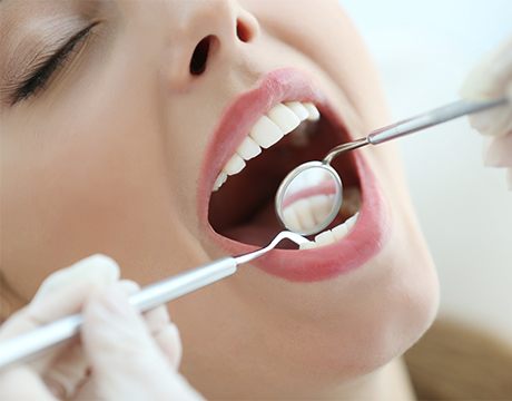 Closeup of patient during dental exam