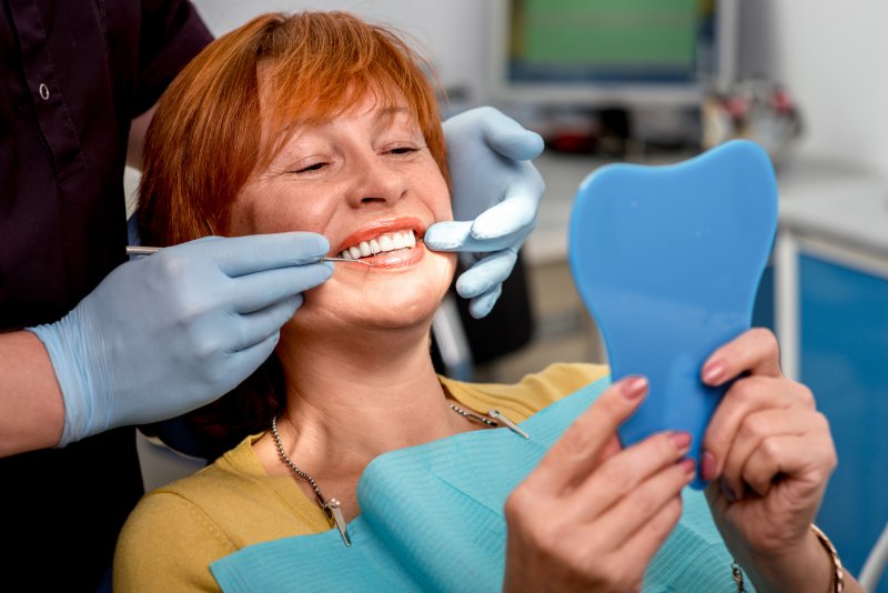 A woman at her dental appointment.